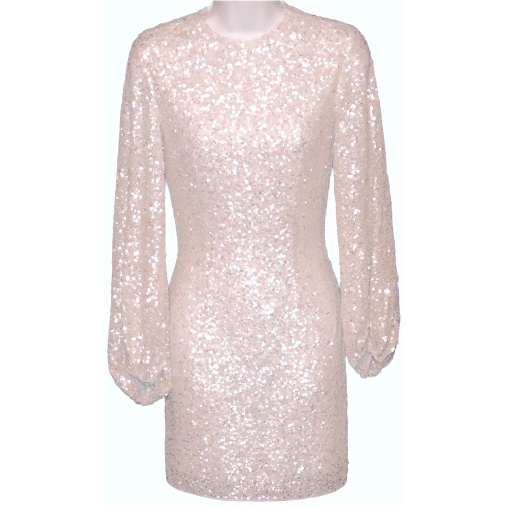 🎉HP🎉 BHLDN Goldie 4 / Sm Ivory Off White Allover Sequins Wedding Mini Dress - Picture 15 of 16